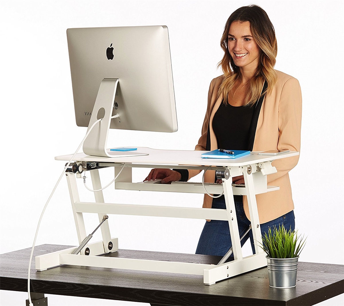 White Standing Desk - the DeskRiser - Height Adjustable | Heavy Duty sit to  stand office desk. Supports up to 50 Lbs 32" Wide Sit Stand up Desk  Converter