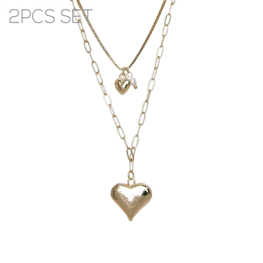 GOLD HEART DOUBLE NECKLACE SET