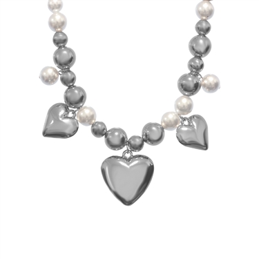 SILVER HEART PEARL NECKLACE