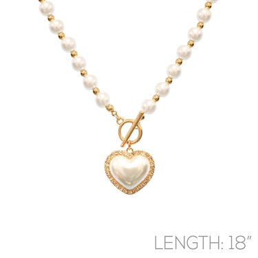 GOLD PEARL HEART NECKLACE