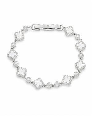 Four-Leaf Clover Mother-of-Pearl Rhinestone Bracelet