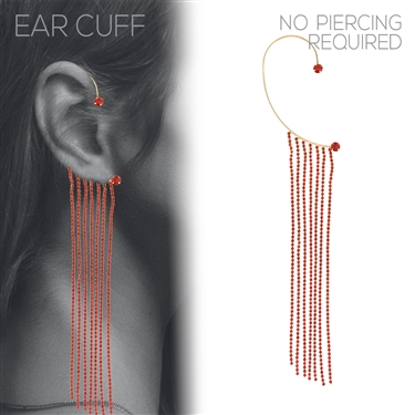 RED RHINESTONE TASSEL EAR CUFF