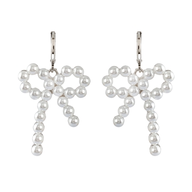 SILVER PEARL BOW EARRING