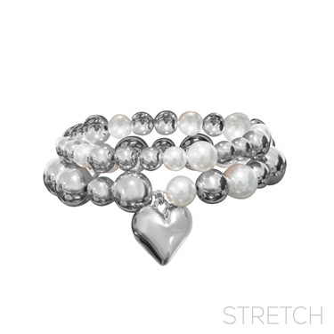 SILVER PEARL HEART BRACELET