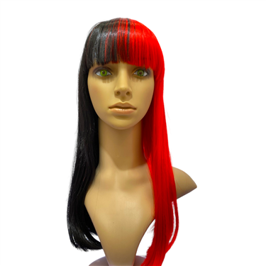 HALF BLACK AND HALF RED MEDIUM HAIR WIG