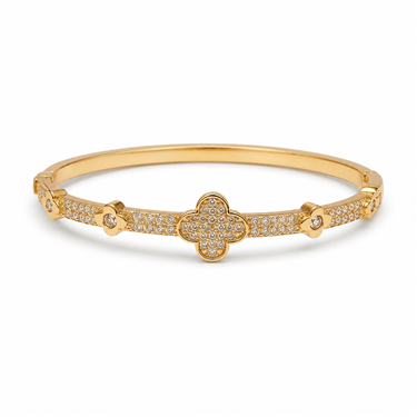 Paved CZ Four-leaf Clover plated Bangle