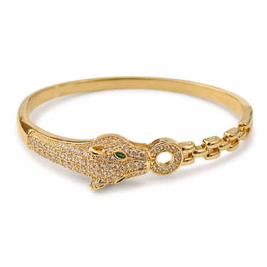 Green Eye Leopard Paved Zircon Open Bangle