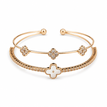 Double-layer Clover Mother-of-pearl Open Bangle