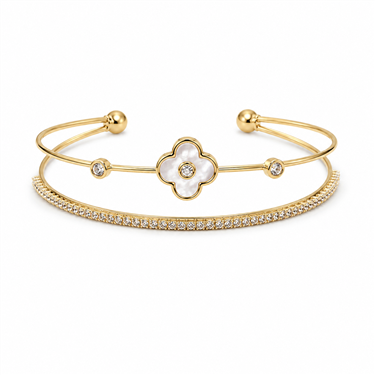 Minimal Double-layer Clover Mother-of-pearl Open Bangle