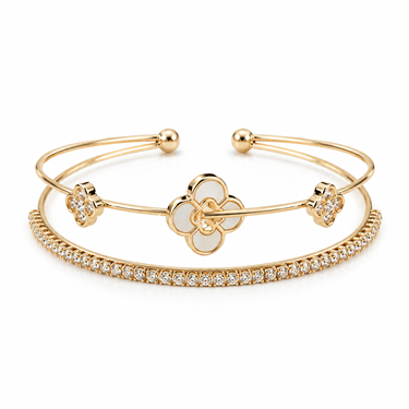 Double-layer Mother-of-pearl Clover Open Bangle