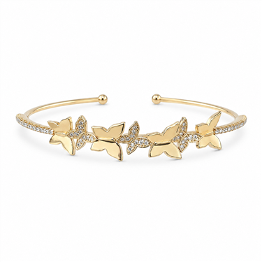 Butterfly Leaf Crystal Open Bangle