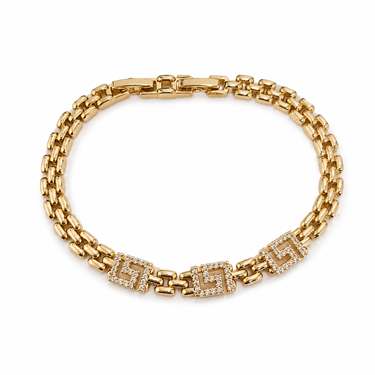 Geometric Greek Key Crystal Link Bracelet