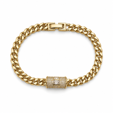 Crystal Barrel Charm Cuban Link Bracelet