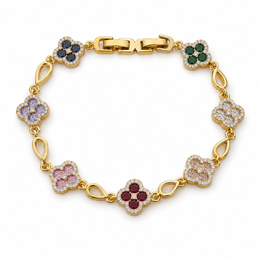 Four-Leaf Flower Teardrop Link Bracelet