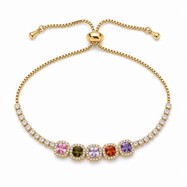 5 Pcs Square Halo Zircon Adjustable Tennis Bracelet