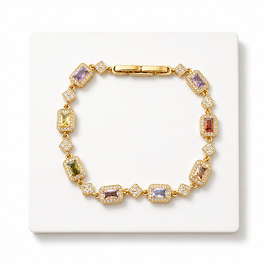 Colorful Baguette Gemstone Rhinestone Bracelet