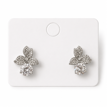 Pave Three-Leaf Floral Setting Single Main Zircon  Stud Earrings