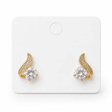 Curved Leaf Zircon Stud Earrings