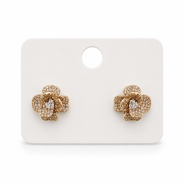 Silver Pave Camellia Stud Earrings