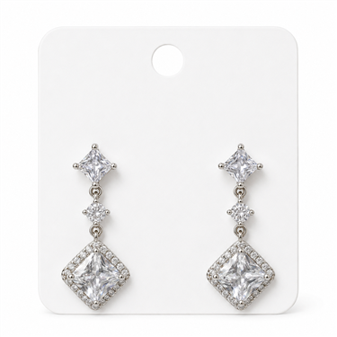 Square Gemstone Crystal Dangle Earrings