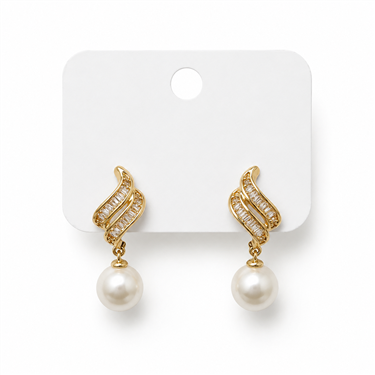Twisted Baguette Zircon Pearl Drop Earrings