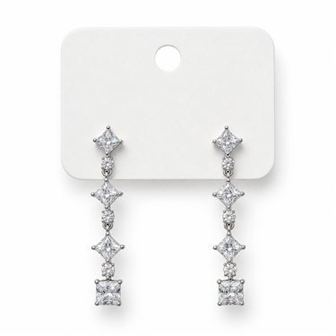 Square CZ Long Drop Earrings