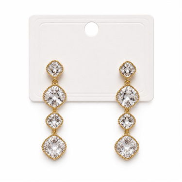 Graduated Cushion Cut Zircon Drop Gold Earrings
