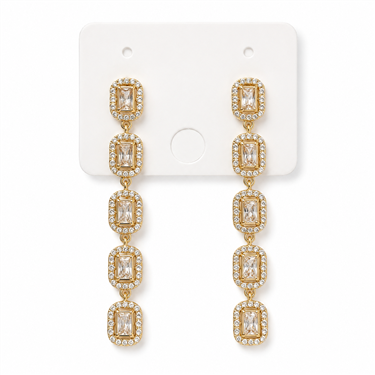 Emerald Cut Halo Long Drop Earrings
