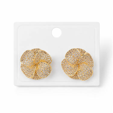 3D Camellia Fully Paved Zircon Stud Earrings