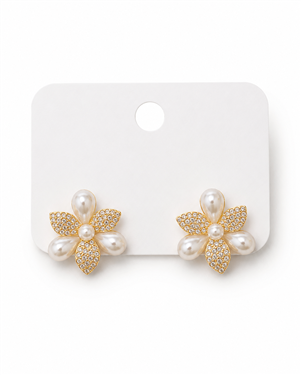 Pearl Rhinestone Floral Stud Earrings