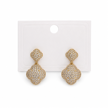 Double Layer Pave Clover Drop Earrings