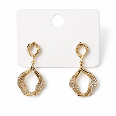Hollow Wavy Pave Zircon Drop Gold Earrings
