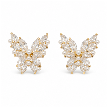 Butterfly Pearl CZ Stud Earrings