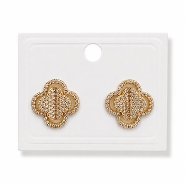 Silver Double-Layer Pave Clover Stud Earrings