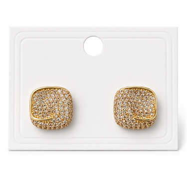 Rounded Square Pave Zircon Stud Earrings