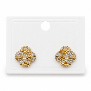 Pave Zircon Clover Stud Earrings With Wavy Groove