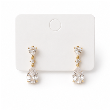 Heart & Teardrop Zircon Linked Drop Gold Earrings