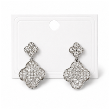 Double Layer Pave Clover Drop Earrings