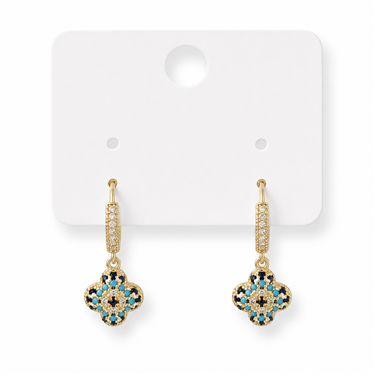 Color Zircon Clover Dangle Huggie Earrings