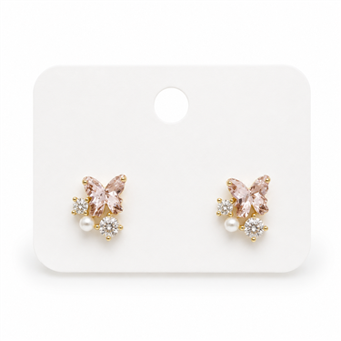 Pink Butterfly Pearl Crystal Stud Earrings