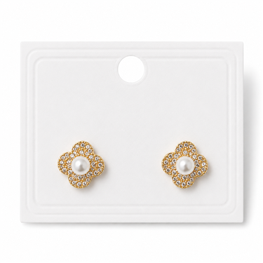 Pave Clover Pearl Stud Earrings