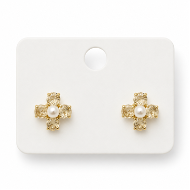 Pearl Crystal Flower Stud Earrings