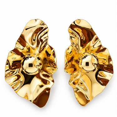 Gold Sculpted Petal Ball Earrings