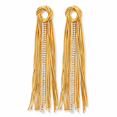 Gold Tassel Rhinestone Long Drop Earrings