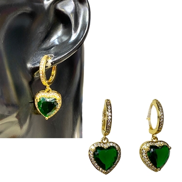GREEN HEART DANGLING EARRING