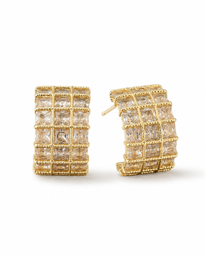 Grid Rhinestone Half Hoop Earrings