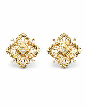 Openwork Four-Petal Rhinestone Stud Earrings