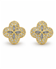 Gold Four-Leaf Flower Rhinestone Stud Earrings