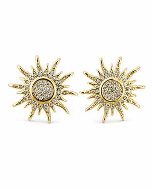 Gold Sunburst Rhinestone Stud Earrings
