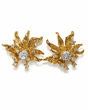 Gold Maple Leaf Rhinestone Stud Earrings